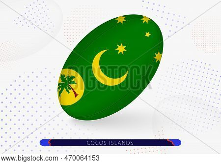 Rugby Ball With The Flag Of Cocos Islands On It. Equipment For Rugby Team Of Cocos Islands. Vector S