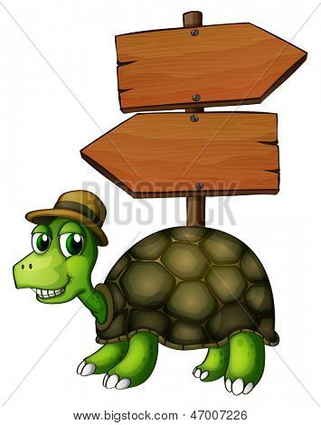 Abbildung einer Schildkröte unter eine leere Arrowboard auf weißem Hintergrund
