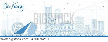 Outline Da Nang Vietnam City Skyline With Blue Buildings. Vector Illustration. Business Travel And T