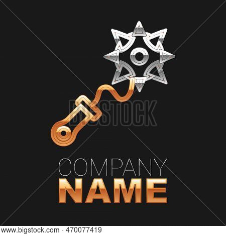 Line Medieval Chained Mace Ball Icon Isolated On Black Background. Morgenstern Medieval Weapon Or Ma