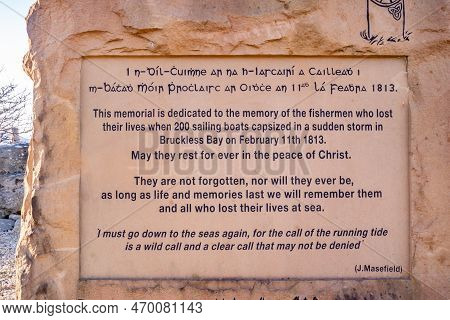 Dunkineely, County Donegal, Ireland - April 10 2022 : Stones Remembering Fisherman Who Lost Their Li