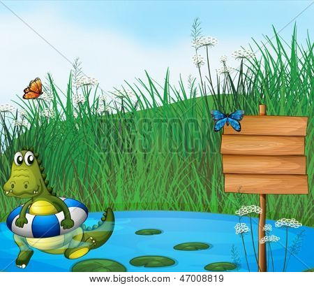 Illustrazione di un coccodrillo nuotare nel laghetto