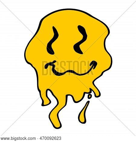 Acid Smile Face. Melted Rave And Techno Symbol Of 90s