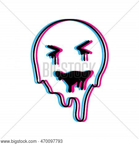 Acid Smile Face. Melted Rave And Techno Symbol Of 90s. Trendy Psychedelic Print