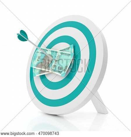 Indian Rupee 50 Currency Note In An Arrow With Target Isolated On White Background - 3d Illustration