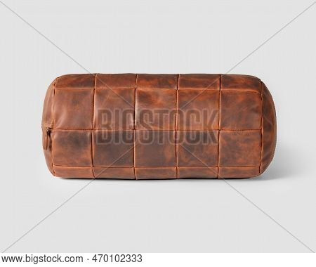 Copper-colored Leather Bolster Cushion For Interior Design