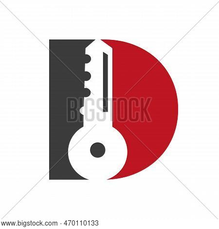Letter D Key Logo Combine With House Locker Key For Real Estate And House Rental Symbol Vector Templ