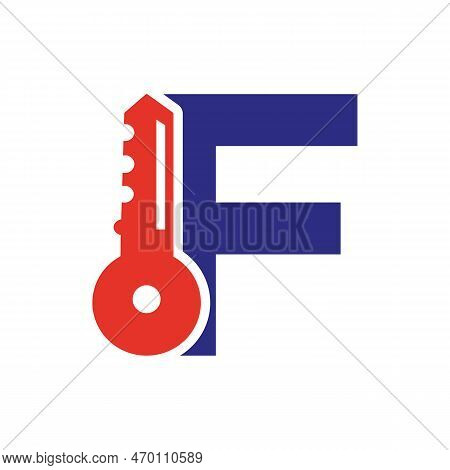 Letter F Key Logo Combine With House Locker Key For Real Estate And House Rental Symbol Vector Templ