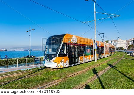 Izmir, Turkey - December 2022: Tram In Izmir City, Turkey. Tram Izmir Is A Tram Network In Izmir, Th