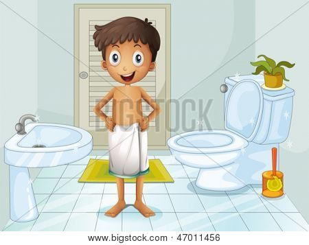 Ilustración de un chico en el baño