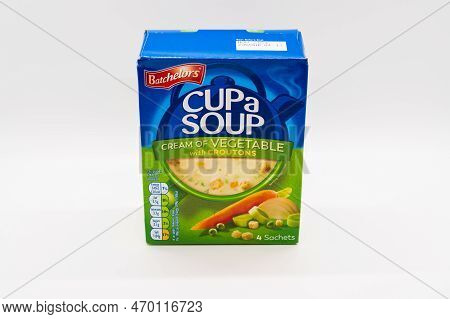Wolverhampton, England - February 4 2023: A Box Of Batchelors Cup A Soup Isolated On A White Backgro