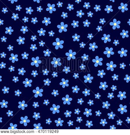 Forget-me-not Simple Seamless Pattern. Minimalistic Floral Vector Background With Small Blue Flowers