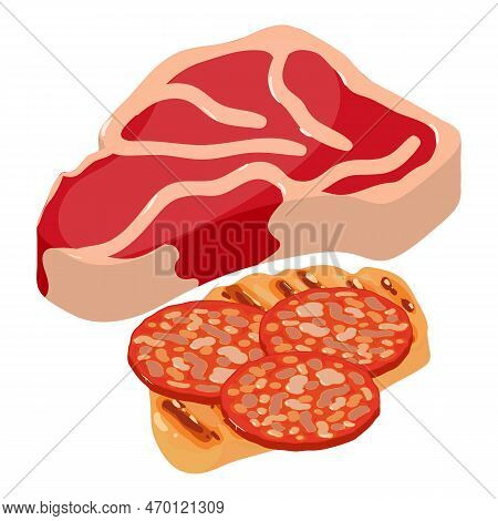Meat Food Icon Isometric Vector. Beef Tenderloin Piece, Grill Meat, Sausage Slice. Food Concept, Pro