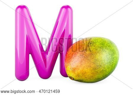 Kids Abc, Letter M With Mango. 3d Rendering Isolated On White Background