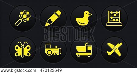 Set Butterfly, Abacus, Toy Train, Truck, Rubber Duck, Pencil With Eraser, Plane And Rattle Baby Toy 