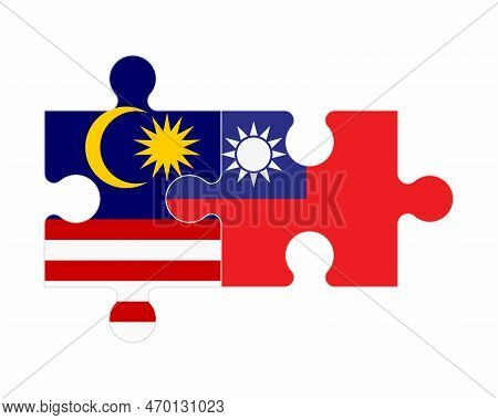 Connected Puzzle Of Flags Of Malaysia And Taiwan, Vector