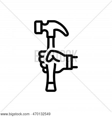 Black Line Icon For Handy Useful Convenient Easy-to-use Hold Hammer Tool Services Construction