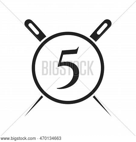 Letter 5 Tailor Logo, Needle And Thread Combination For Embroider, Textile, Fashion, Cloth, Fabric T
