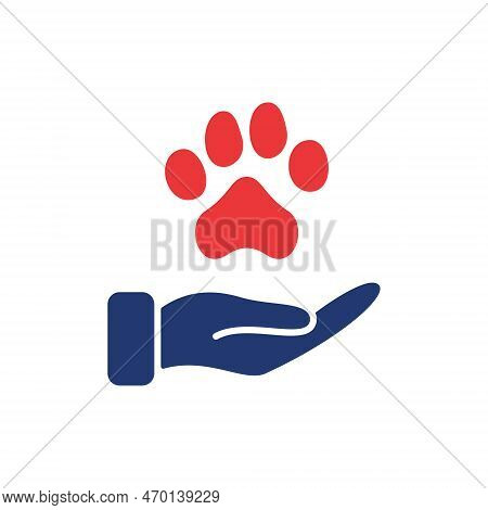 Animal Paw And Human Hand Silhouette Icon. Animal Donation, Care And Protection Concept. Adoption Of