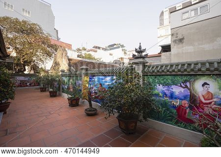 Hanoi, Vietnam, January 2023.  View Of The Chua Tien Tich Buddist Temple In The City Center
