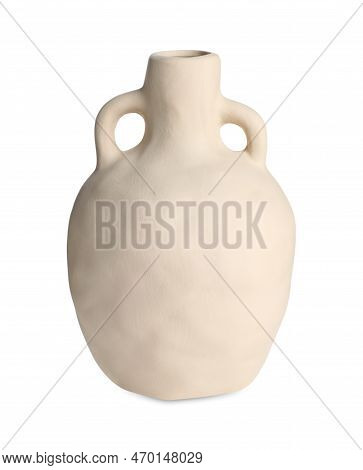 Clay Flagon With Handles Isolated On White