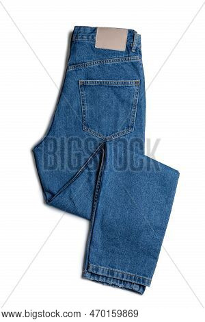Blue Jeans Pants Isolated On White Background. Denim Background, Texture. Fashion Concept, Business,