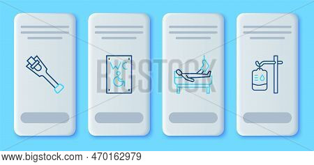 Set Line Separated Toilet For Disabled, Patient With Broken Leg, Prosthesis And Iv Bag Icon. Vector