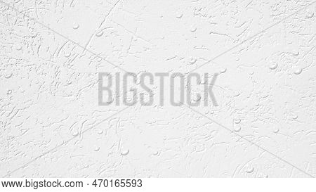 White Texturized Wall With Drops. Bark Beetle Plaster On The Wall