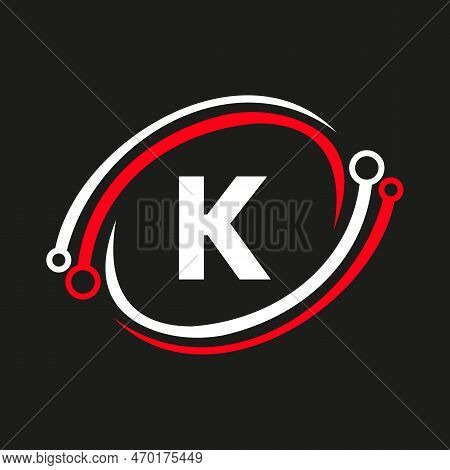 Letter K Technology Logo Combine With Technology Cable Vector Template