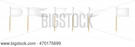Toothpick Flags. Wooden Toothpicks With White Paper Flag. Location Mark, Map Pointer. Vector