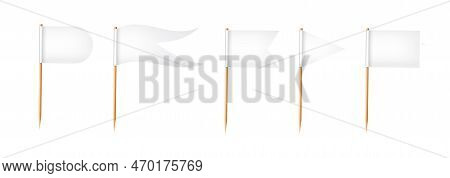 Toothpick Flags. Wooden Toothpicks With White Paper Flag. Location Mark, Map Pointer. Vector