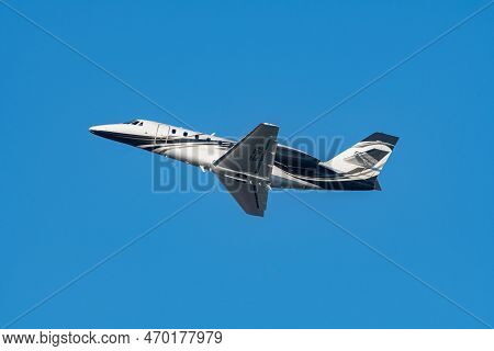 Zurich, Switzerland, January 20,2023 Cessna 680 Citation Sovereign Business Aircraft Taking Off From