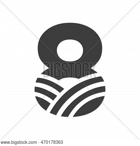 Agriculture Logo On Letter 8 Concept. Farm Logo Based On Alphabet For Bakery, Bread, Pastry, Home In