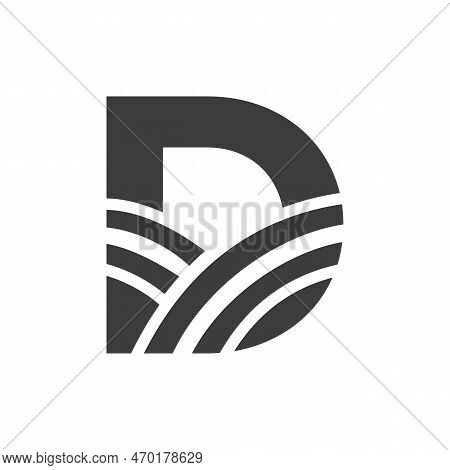 Agriculture Logo On Letter D Concept. Farm Logo Based On Alphabet For Bakery, Bread, Pastry, Home In