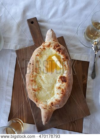 Georgian National Dish Hachapuri Tasty Bread With Eggs