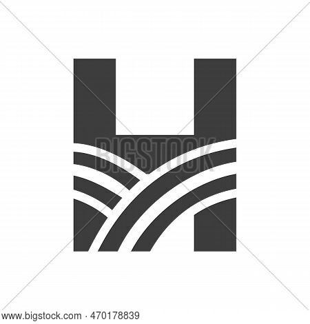 Agriculture Logo On Letter H Concept. Farm Logo Based On Alphabet For Bakery, Bread, Pastry, Home In