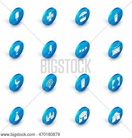 Set Attraction Carousel, Paper Glass With Drinking Straw And Water, Hot Air Balloon, Riding Kid Duck