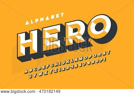Original Display Font Design, Chisel Alphabet Style, Letters And Numbers.