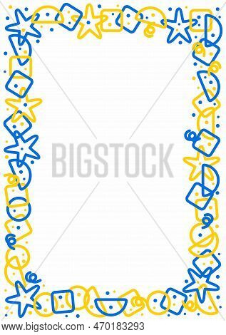 Colorful Frame Or Border. Circles, Triangles, Serpentine, Dots, Squares, Half Circles, Stars. Fun Co