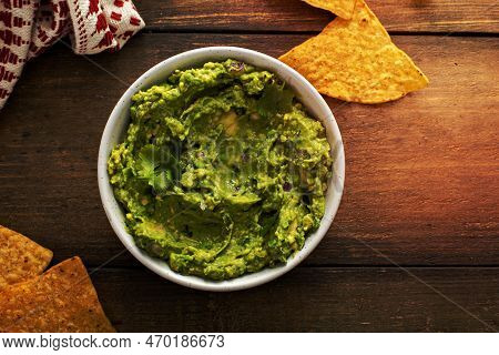 Chunky Homemade Guacamole Freshly Made With Tortilla Chips
