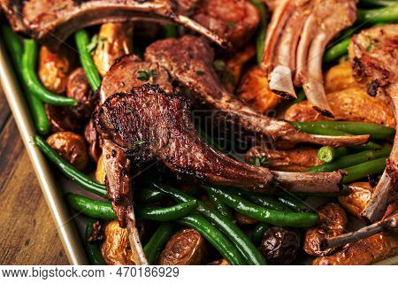 Grilled Or Roasted Lamb Chops With Green Beans And Potatoes, Spring Recipe