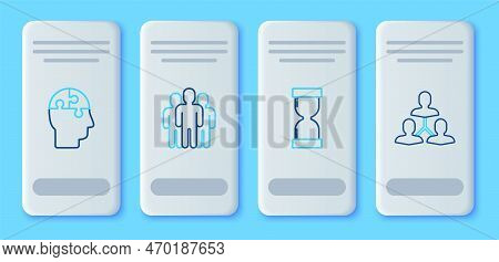 Set Line Users Group, Old Hourglass With Flowing Sand, Human Head Puzzles Strategy And Project Team 