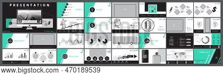Template For Business Presentation, Power Point. Slide Design In Green, White Background.multipurpos