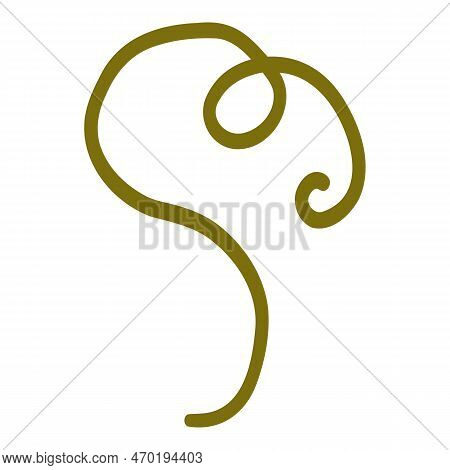 Colored Pumpkin Green Spiral Branch Hand Drawn Vector Graphic Illustration. Colorful Drawing Autumn 