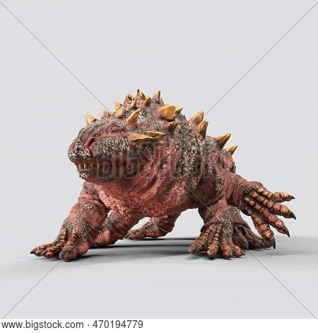 3d-illustration Of An Isolated Fantasy Basilisk Creature