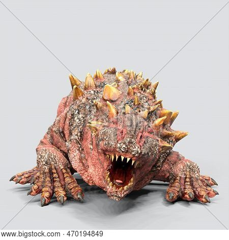 3d-illustration Of An Isolated Fantasy Basilisk Creature