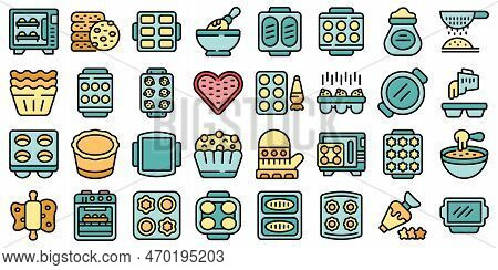 Bakeware Icons Set Outline Vector. Mould Silicon. Baking Cook Color Line On White Isolated