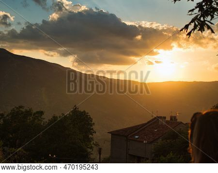 Sunset In A Mountain Town In Italy