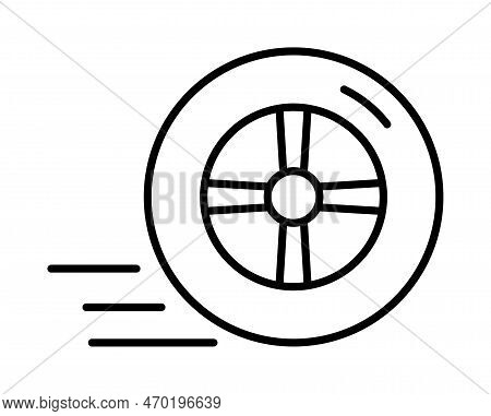 Tyre, Line Vector Icon On Transparent Background. Outline Tyre, Line Vector Icon