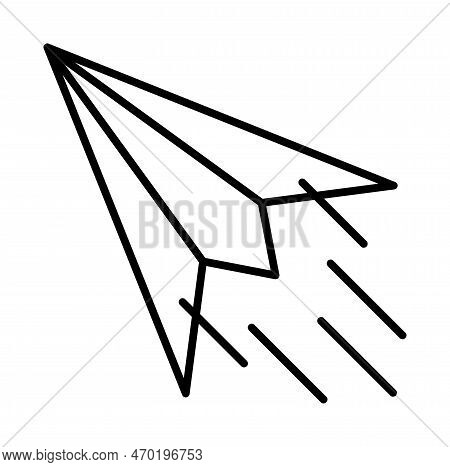 Pape Plane, Line Vector Icon On Transparent Background. Outline Pape Plane, Line Vector Icon